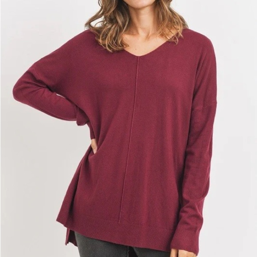 Dreamers By Debut Women's Red Burgundy V-Neck Sweater Size S/M